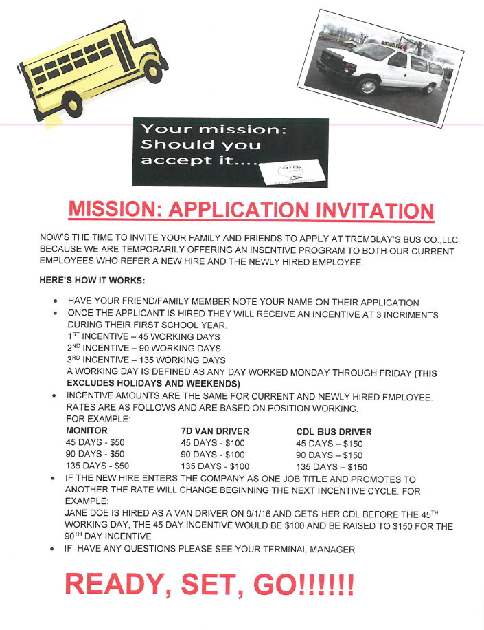 Tremblay's Bus Company Employment